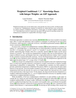Weighted Conditional EL{^}bot Knowledge Bases with Integer Weights: an
  ASP Approach