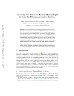 Taxonomy and Survey on Remote Human Input Systems for Driving Automation
  Systems