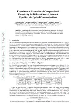 Experimental Evaluation of Computational Complexity for Different Neural
  Network Equalizers in Optical Communications