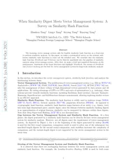 When Similarity Digest Meets Vector Management System: A Survey on
  Similarity Hash Function
