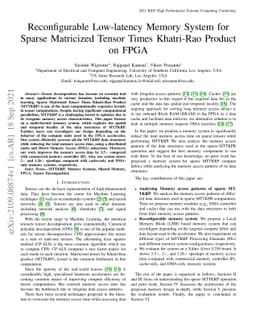 Reconfigurable Low-latency Memory System for Sparse Matricized Tensor
  Times Khatri-Rao Product on FPGA
