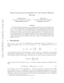 Sharp Concentration Inequalities for the Centered Relative Entropy