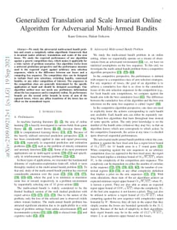 Generalized Translation and Scale Invariant Online Algorithm for
  Adversarial Multi-Armed Bandits