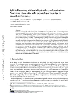 Splitfed learning without client-side synchronization: Analyzing
  client-side split network portion size to overall performance