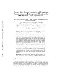 Unsupervised Domain Adaptation with Semantic Consistency across
  Heterogeneous Modalities for MRI Prostate Lesion Segmentation