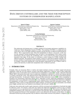 Data-driven controllers and the need for perception systems in
  underwater manipulation