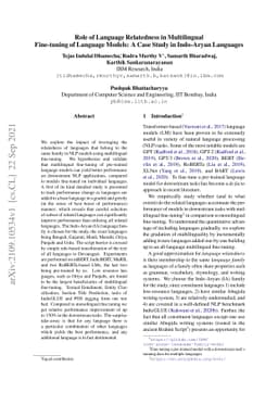 Role of Language Relatedness in Multilingual Fine-tuning of Language
  Models: A Case Study in Indo-Aryan Languages