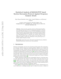 Statistical Analysis of ReRAM-PUF based Keyless Encryption Protocol
  Against Frequency Analysis Attack