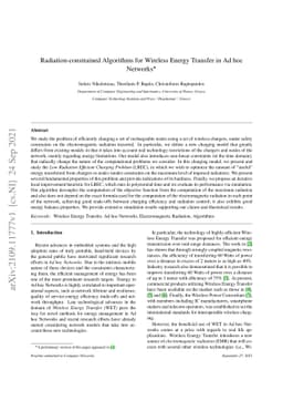 Radiation-constrained algorithms for Wireless Energy Transfer in Ad hoc
  Networks