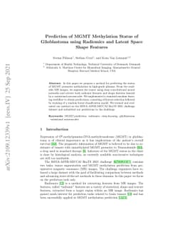 Prediction of MGMT Methylation Status of Glioblastoma using Radiomics
  and Latent Space Shape Features