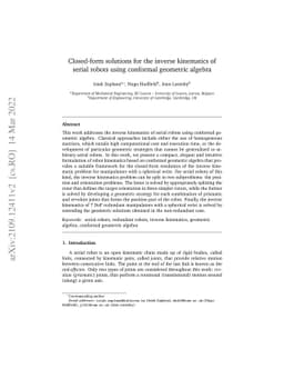 Closed-form solutions for the inverse kinematics of serial robots using
  conformal geometric algebra