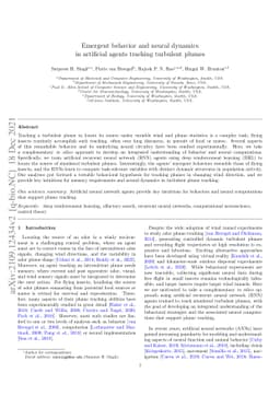 Emergent behavior and neural dynamics in artificial agents tracking
  turbulent plumes