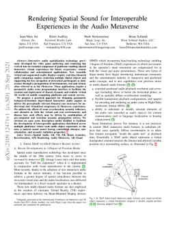 Rendering Spatial Sound for Interoperable Experiences in the Audio
  Metaverse