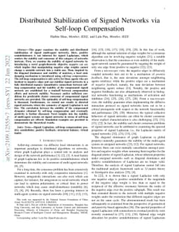 Distributed Stabilization of Signed Networks via Self-loop Compensation