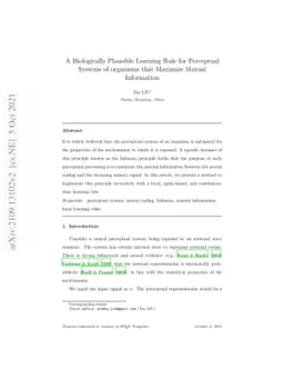 A Biologically Plausible Learning Rule for Perceptual Systems of
  organisms that Maximize Mutual Information