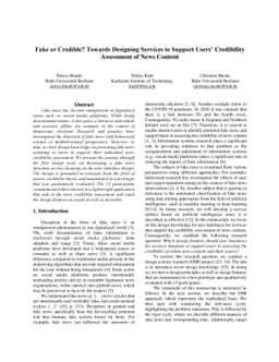 Fake or Credible? Towards Designing Services to Support Users'
  Credibility Assessment of News Content
