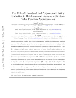 The Role of Lookahead and Approximate Policy Evaluation in Reinforcement
  Learning with Linear Value Function Approximation