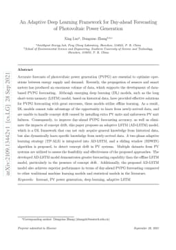 An Adaptive Deep Learning Framework for Day-ahead Forecasting of
  Photovoltaic Power Generation