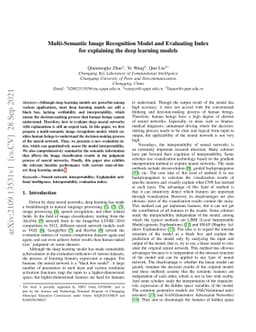 Multi-Semantic Image Recognition Model and Evaluating Index for
  explaining the deep learning models