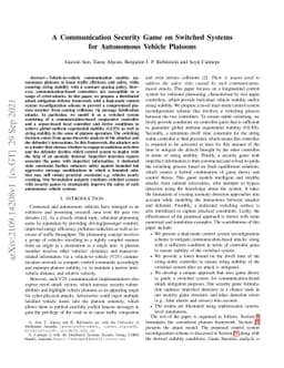 A Communication Security Game on Switched Systems for Autonomous Vehicle
  Platoons