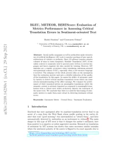 BLEU, METEOR, BERTScore: Evaluation of Metrics Performance in Assessing
  Critical Translation Errors in Sentiment-oriented Text