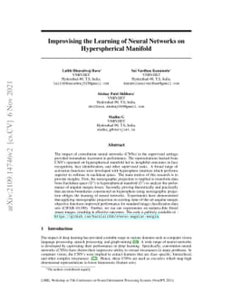 Improvising the Learning of Neural Networks on Hyperspherical Manifold