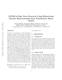 COVID-19 Fake News Detection Using Bidirectional Encoder Representations
  from Transformers Based Models