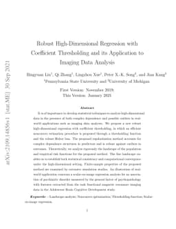 Robust High-Dimensional Regression with Coefficient Thresholding and its
  Application to Imaging Data Analysis