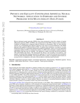 Physics and Equality Constrained Artificial Neural Networks: Application
  to Forward and Inverse Problems with Multi-fidelity Data Fusion