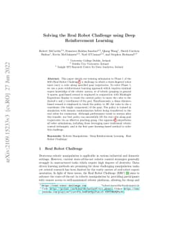 Solving the Real Robot Challenge using Deep Reinforcement Learning