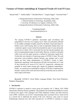 Variance of Twitter Embeddings and Temporal Trends of COVID-19 cases