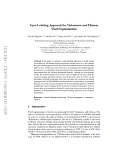 Span Labeling Approach for Vietnamese and Chinese Word Segmentation