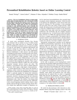 Personalized Rehabilitation Robotics based on Online Learning Control