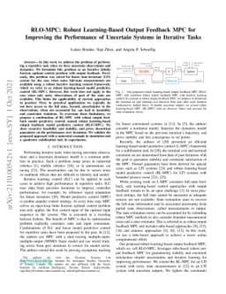 RLO-MPC: Robust Learning-Based Output Feedback MPC for Improving the
  Performance of Uncertain Systems in Iterative Tasks