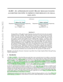 ALBU: An approximate Loopy Belief message passing algorithm for LDA to
  improve performance on small data sets