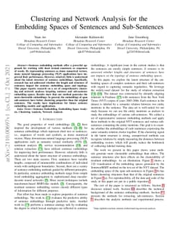 Clustering and Network Analysis for the Embedding Spaces of Sentences
  and Sub-Sentences