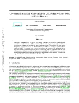 Optimizing Neural Network for Computer Vision task in Edge Device