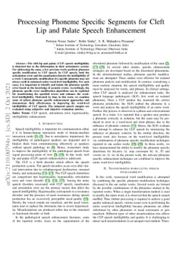 Processing Phoneme Specific Segments for Cleft Lip and Palate Speech
  Enhancement