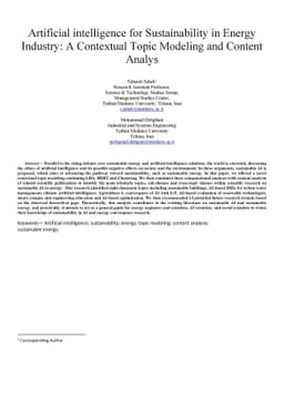 Artificial intelligence for Sustainable Energy: A Contextual Topic
  Modeling and Content Analysis