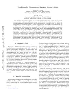 Conditions for Advantageous Quantum Bitcoin Mining