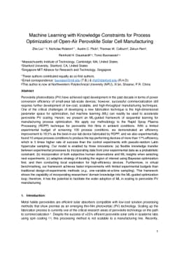 Machine Learning with Knowledge Constraints for Process Optimization of
  Open-Air Perovskite Solar Cell Manufacturing
