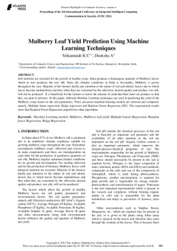 Mulberry Leaf Yield Prediction Using Machine Learning Techniques