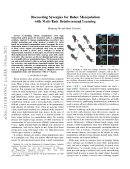 Discovering Synergies for Robot Manipulation with Multi-Task
  Reinforcement Learning