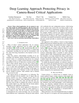 Deep Learning Approach Protecting Privacy in Camera-Based Critical
  Applications
