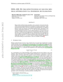 GDA-AM: On the effectiveness of solving minimax optimization via
  Anderson Acceleration