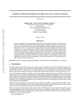 T-SNE Is Not Optimized to Reveal Clusters in Data