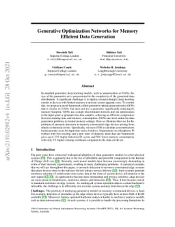 Generative Optimization Networks for Memory Efficient Data Generation