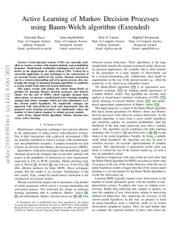 Active Learning of Markov Decision Processes using Baum-Welch algorithm
  (Extended)
