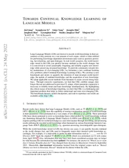 Towards Continual Knowledge Learning of Language Models