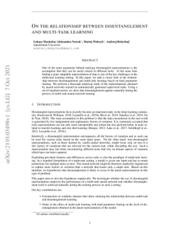On the relationship between disentanglement and multi-task learning